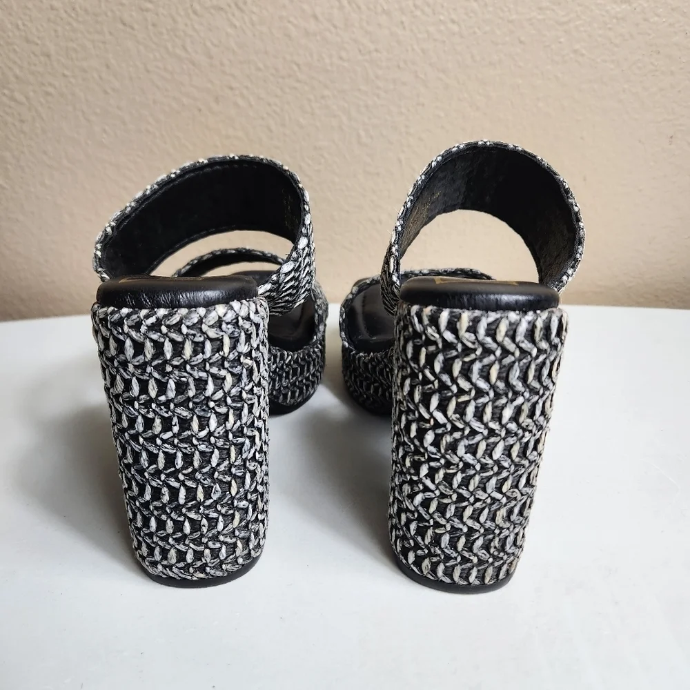 Beach by Matisse Womens |5| Black/Gray Gem Raffia Open Toe Slip-On Platform Heel